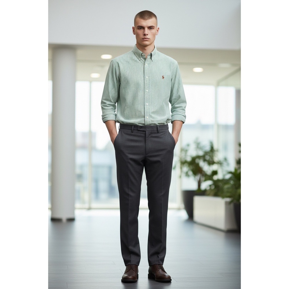 Ralph Lauren Mens Classic Fit Green White Striped Oxford Shirt 15.5 34/35 L/S